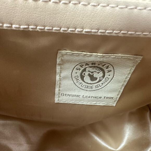 Spartina 449 Designer‎ Hand Bag Tan Blue Floral Leather Purse Snap Close Tassels - Picture 9 of 9